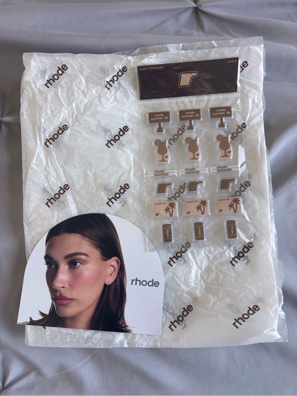 Rhode Summer Puffy Sticker Sheet 18 Stickers and Rhode Tissue Paper